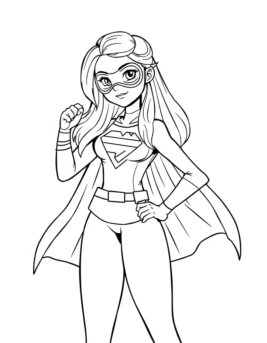 Selena Gomez dressed as a superhero, ready to save the day – a fun and kid-friendly coloring page.