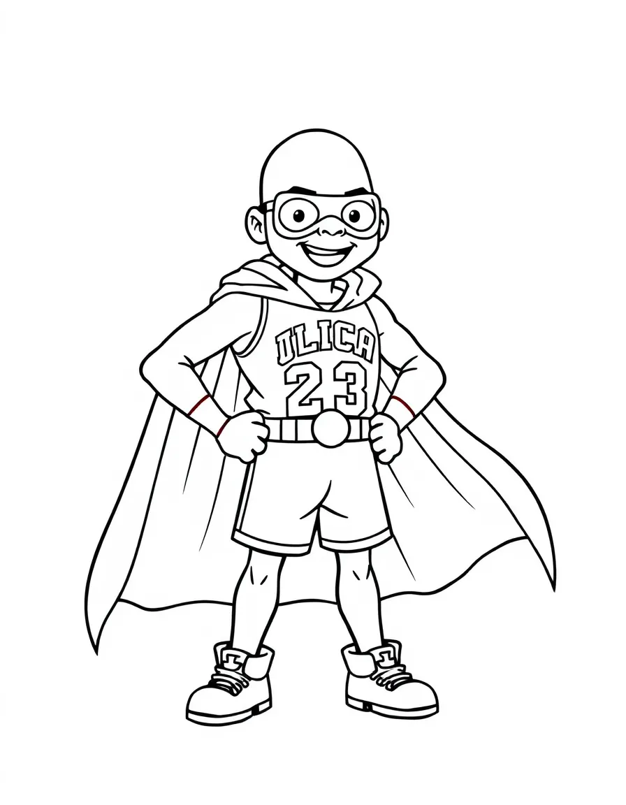 Michael Jordan dressed as a superhero, ready to save the day – a fun and kid-friendly coloring page.