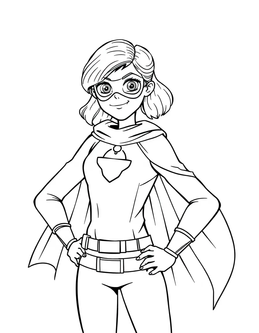Emma Watson dressed as a superhero, ready to save the day – a fun and kid-friendly coloring page.