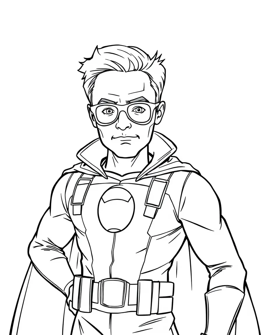 Robert Downey Jr. dressed as a superhero, ready to save the day – a fun and kid-friendly coloring page.