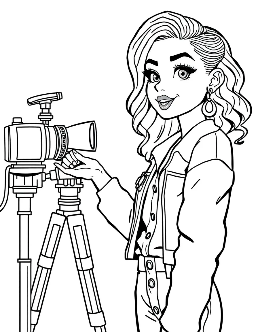 Zendaya acting in a scene on a movie set with cameras – a fun and kid-friendly coloring page.