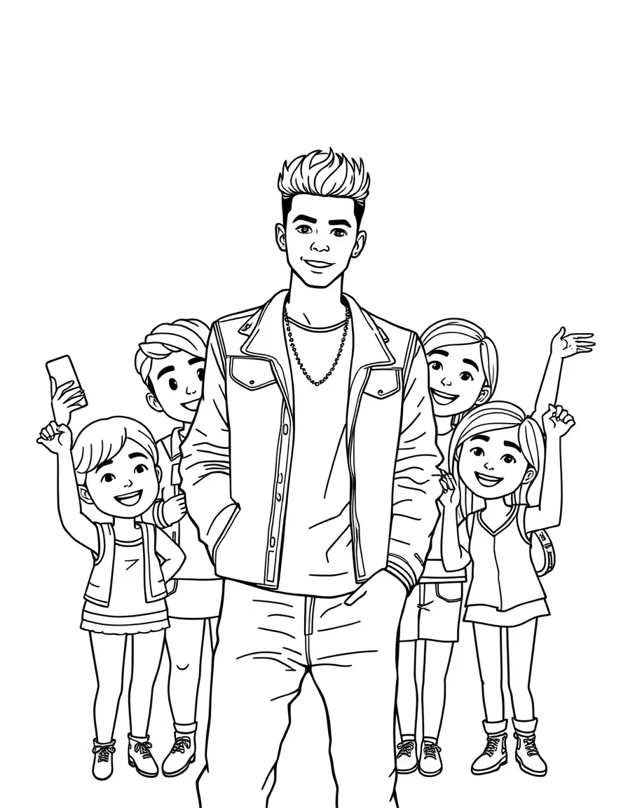 Zayn Malik posing with cartoon versions of their fans – a fun and kid-friendly coloring page.