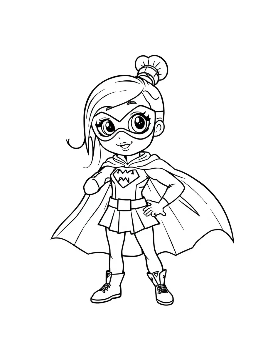 Dua Lipa dressed as a superhero, ready to save the day – a fun and kid-friendly coloring page.