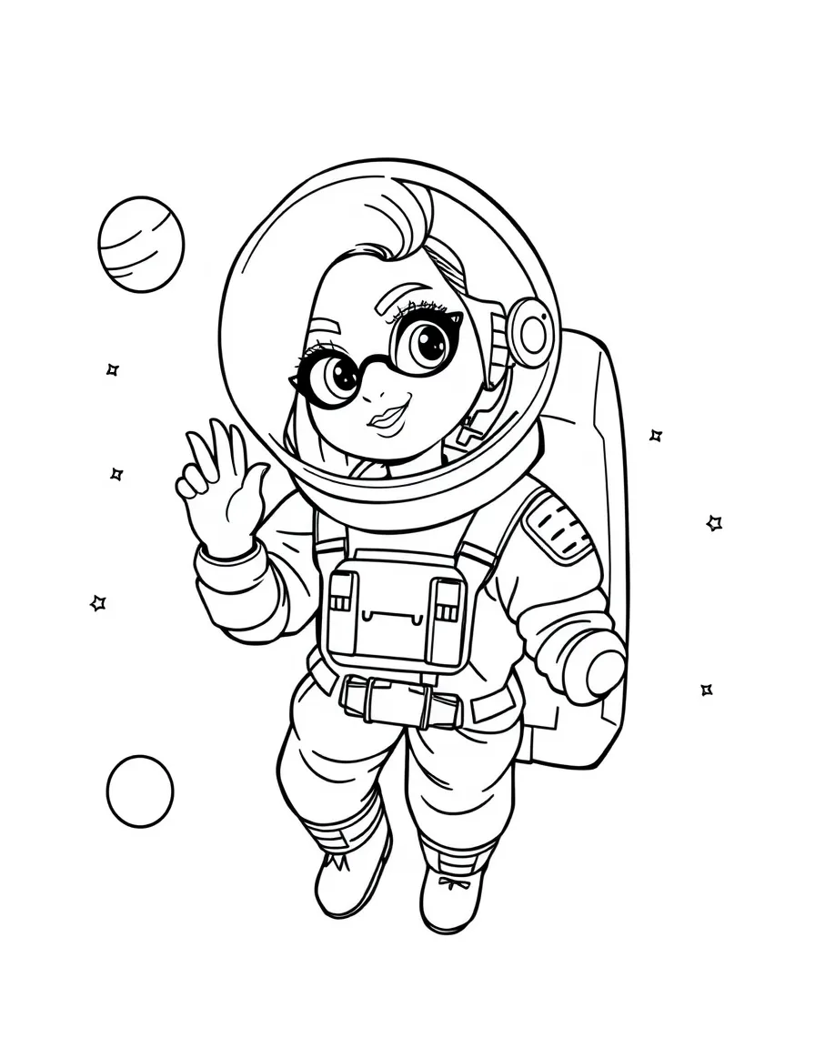 Lady Gaga exploring space in an astronaut suit – a fun and kid-friendly coloring page.