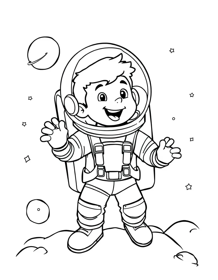 Tom Holland exploring space in an astronaut suit – a fun and kid-friendly coloring page.