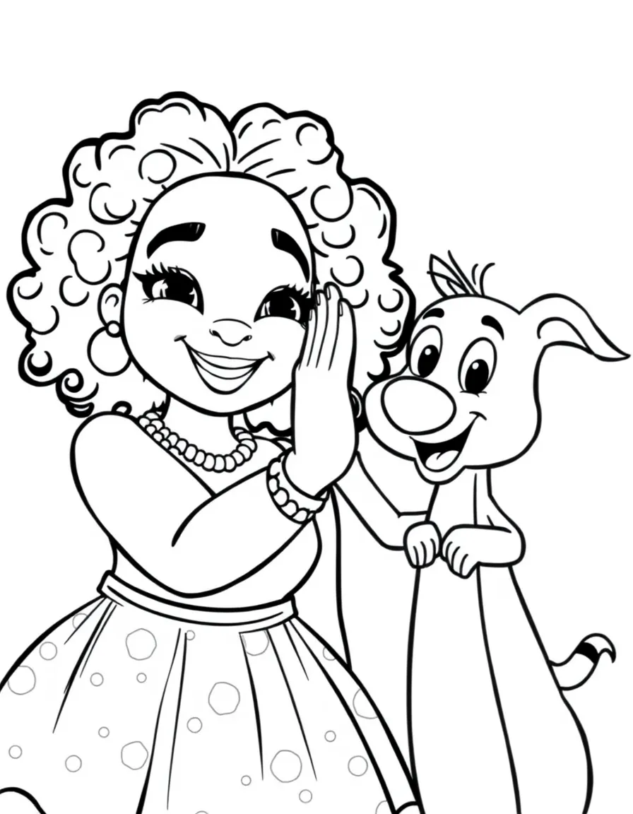 Oprah Winfrey giving a high five to a cartoon animal friend – a fun and kid-friendly coloring page.