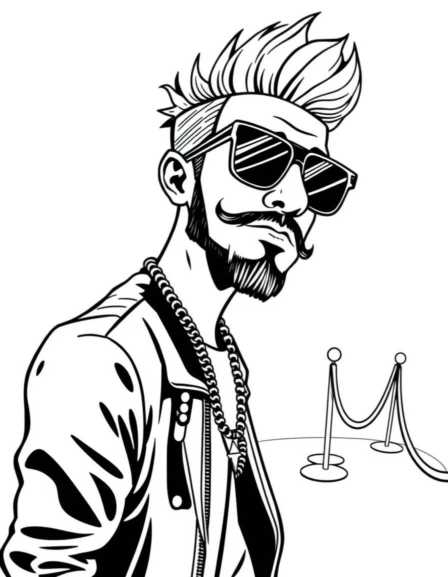 PewDiePie posing with sunglasses and a cool outfit on the red carpet – a fun and kid-friendly coloring page.