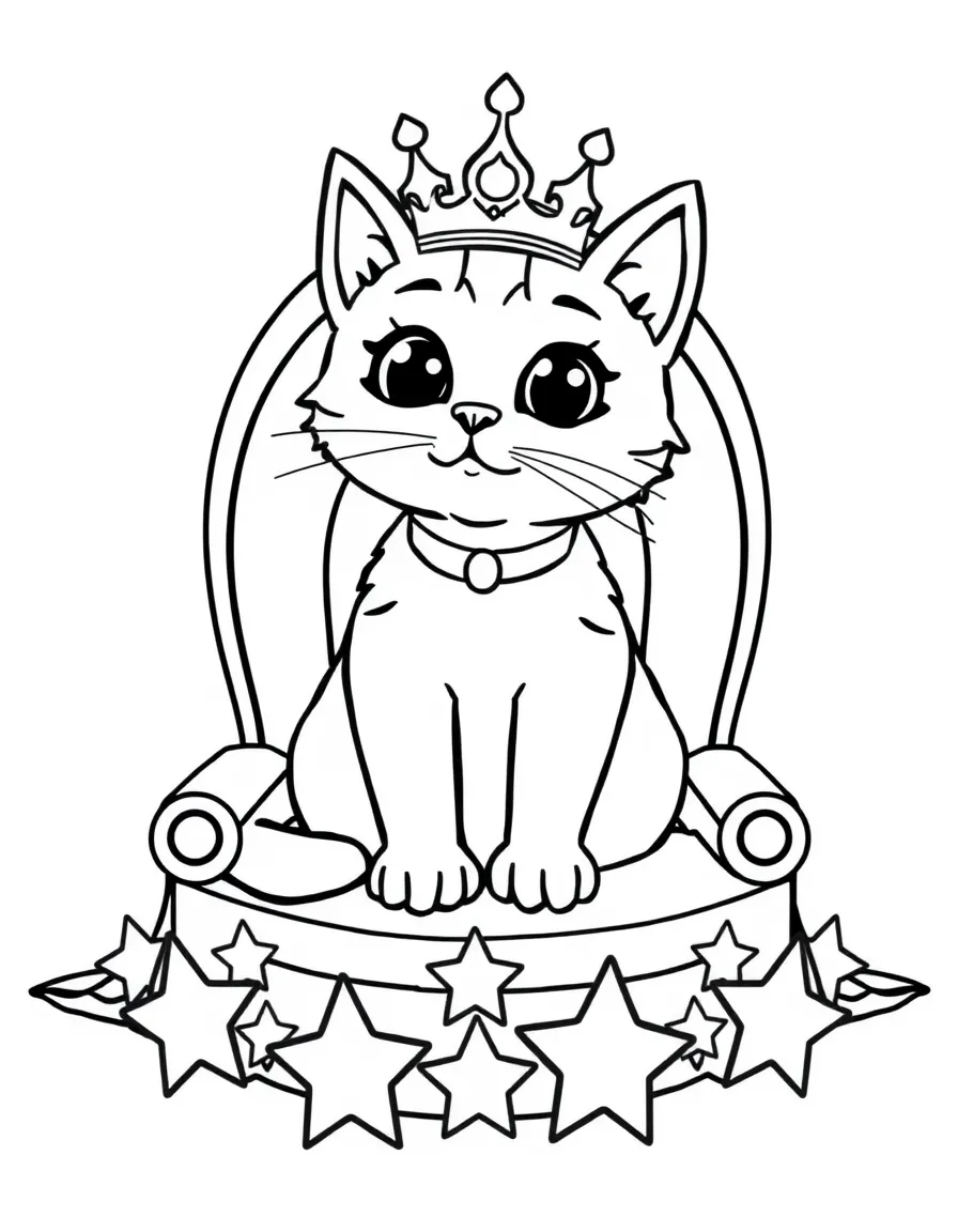 Doja Cat sitting on a throne made of stars with a crown – a fun and kid-friendly coloring page.
