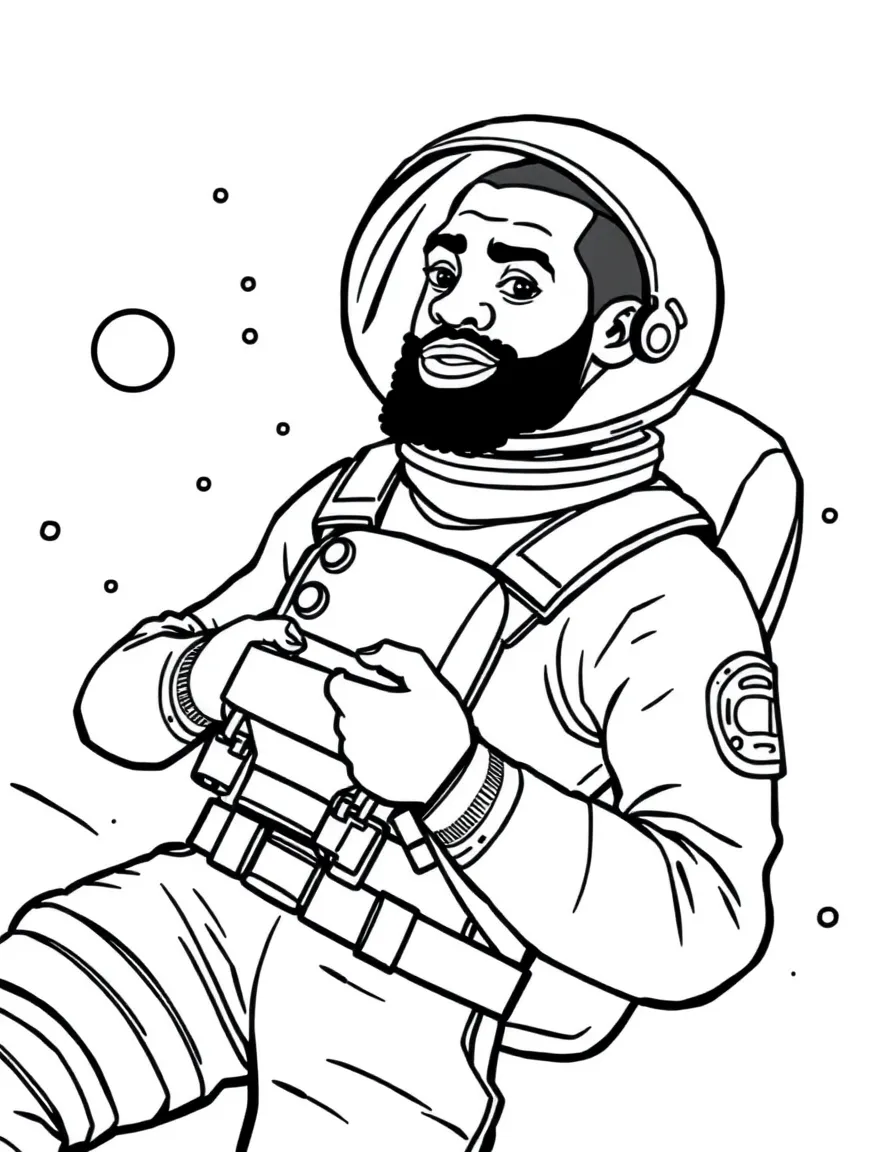 LeBron James exploring space in an astronaut suit – a fun and kid-friendly coloring page.