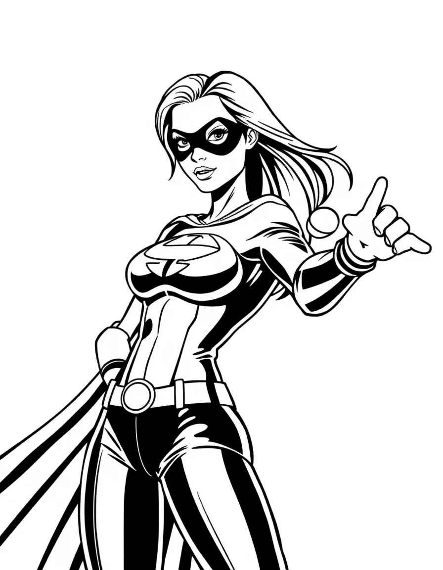 Angelina Jolie dressed as a superhero, ready to save the day – a fun and kid-friendly coloring page.