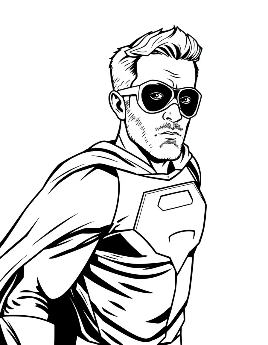 Ryan Reynolds dressed as a superhero, ready to save the day – a fun and kid-friendly coloring page.