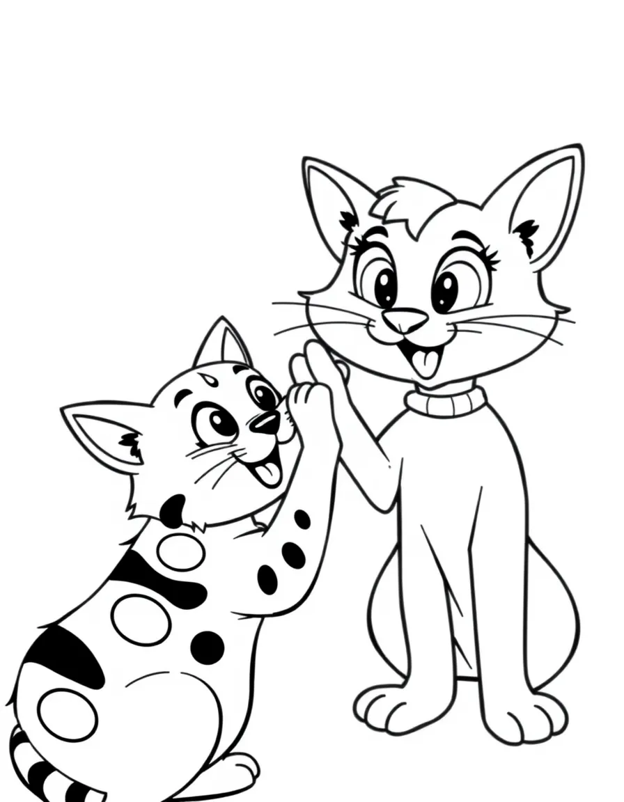 Doja Cat giving a high five to a cartoon animal friend – a fun and kid-friendly coloring page.