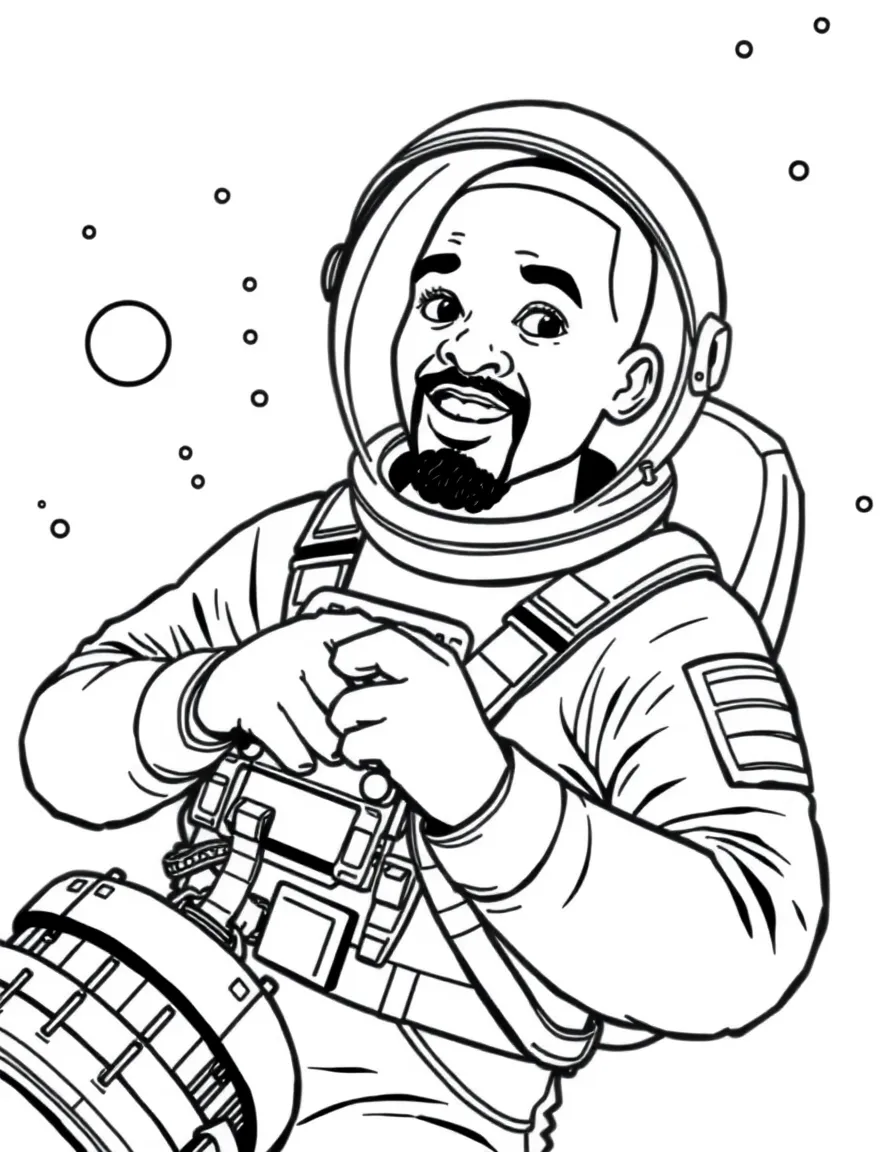 Will Smith exploring space in an astronaut suit – a fun and kid-friendly coloring page.