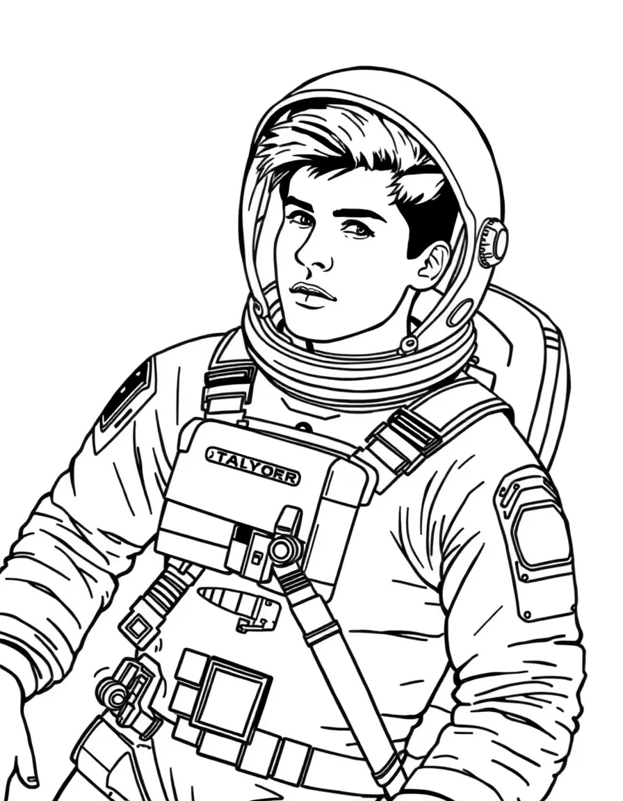Taylor Lautner exploring space in an astronaut suit – a fun and kid-friendly coloring page.