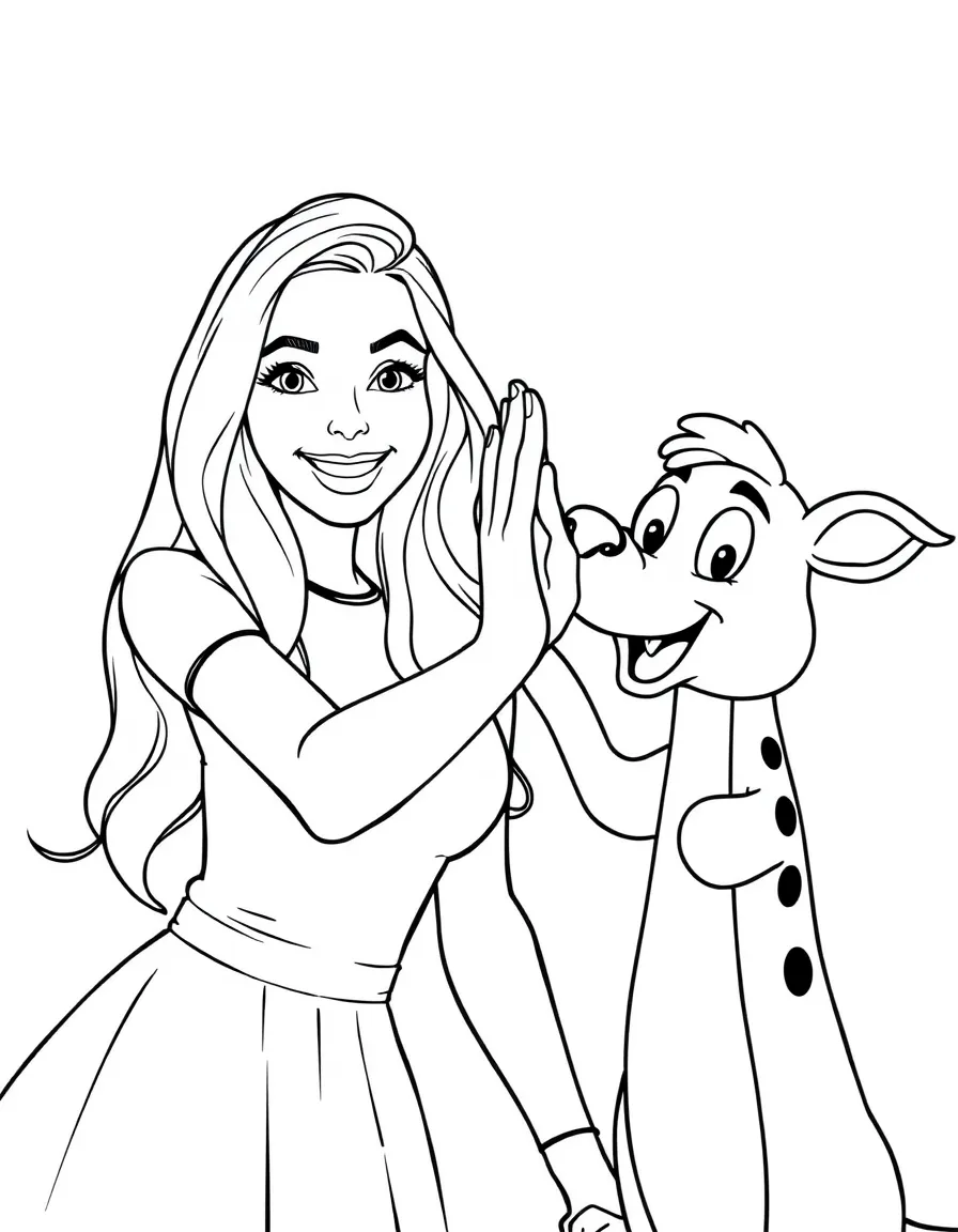 Blake Lively giving a high five to a cartoon animal friend – a fun and kid-friendly coloring page.
