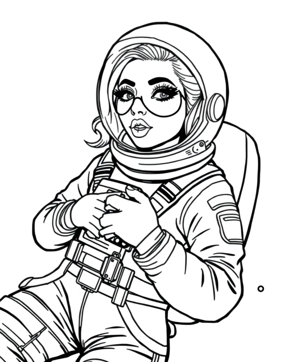 Lady Gaga exploring space in an astronaut suit – a fun and kid-friendly coloring page.