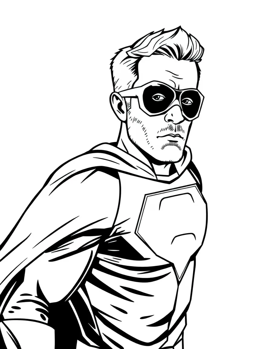 Ryan Reynolds dressed as a superhero, ready to save the day – a fun and kid-friendly coloring page.