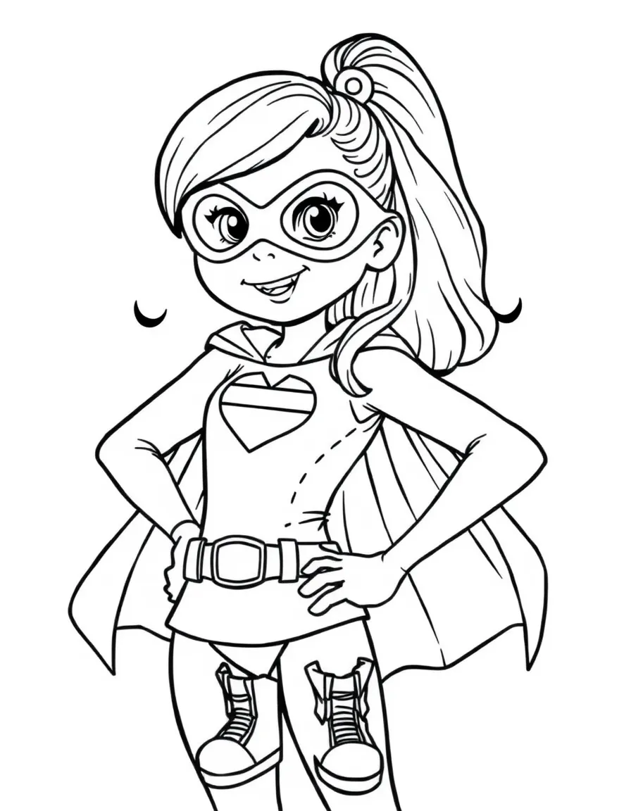 Camila Cabello dressed as a superhero, ready to save the day – a fun and kid-friendly coloring page.