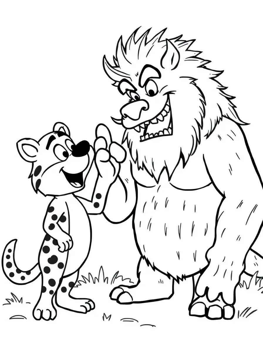 MrBeast giving a high five to a cartoon animal friend – a fun and kid-friendly coloring page.