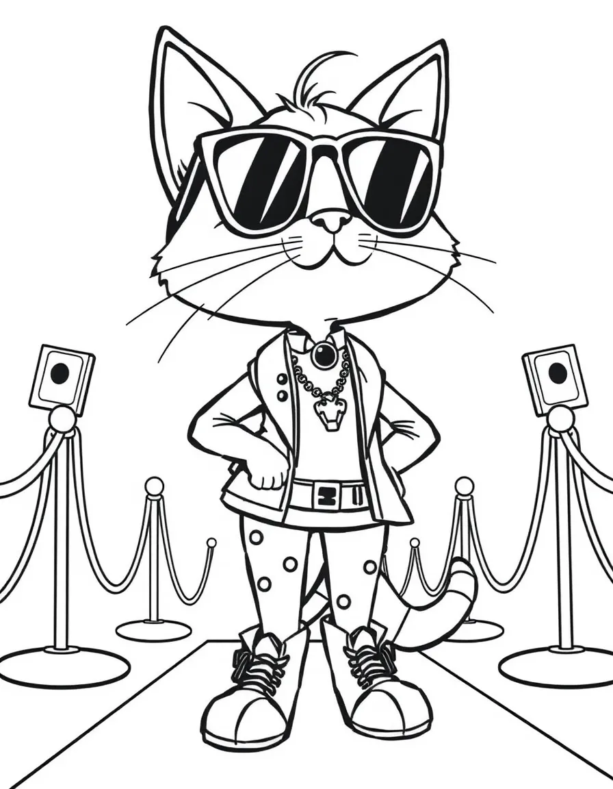 Doja Cat posing with sunglasses and a cool outfit on the red carpet – a fun and kid-friendly coloring page.