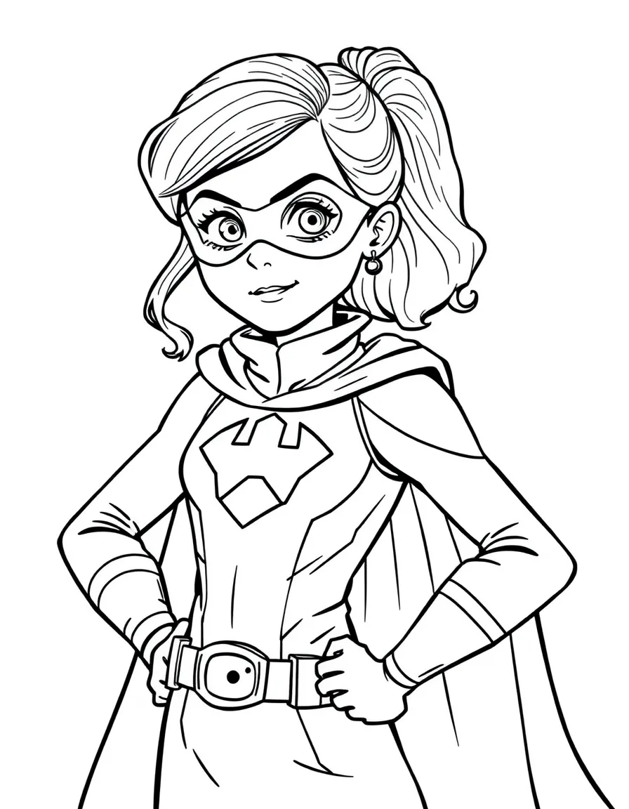 Emma Watson dressed as a superhero, ready to save the day – a fun and kid-friendly coloring page.