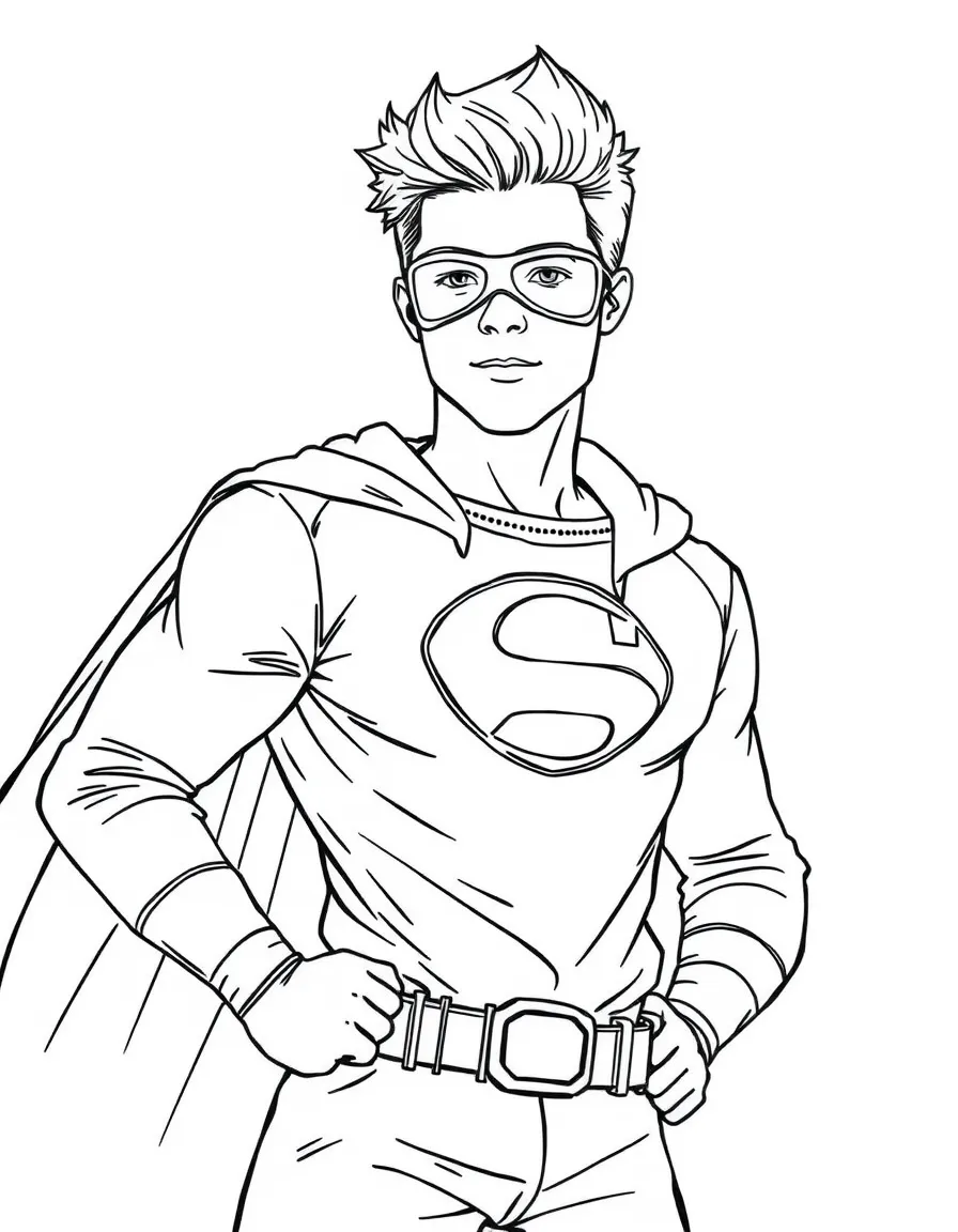 Taylor Lautner dressed as a superhero, ready to save the day – a fun and kid-friendly coloring page.