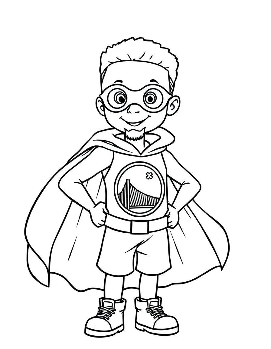 Stephen Curry dressed as a superhero, ready to save the day – a fun and kid-friendly coloring page.