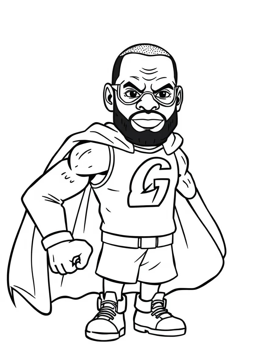 LeBron James dressed as a superhero, ready to save the day – a fun and kid-friendly coloring page.