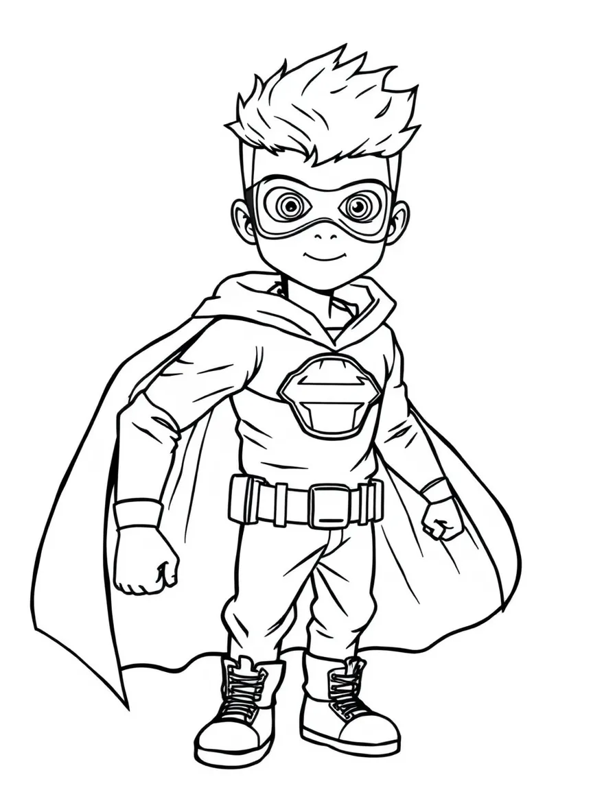 Justin Bieber dressed as a superhero, ready to save the day – a fun and kid-friendly coloring page.
