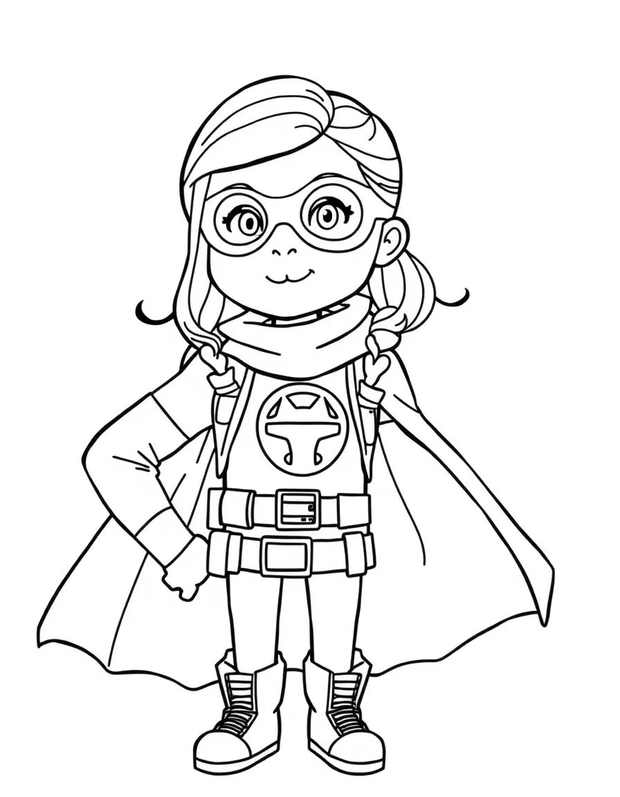 Greta Thunberg dressed as a superhero, ready to save the day – a fun and kid-friendly coloring page.