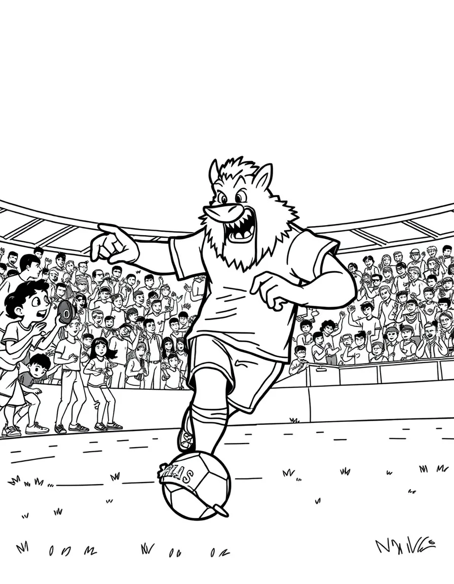 MrBeast playing soccer on a field with cheering fans in the stands – a fun and kid-friendly coloring page.