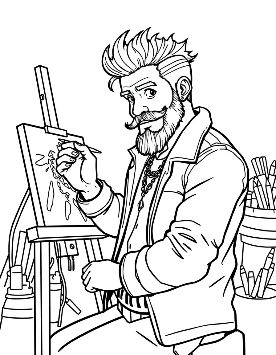 PewDiePie painting a picture at an art studio – a fun and kid-friendly coloring page.