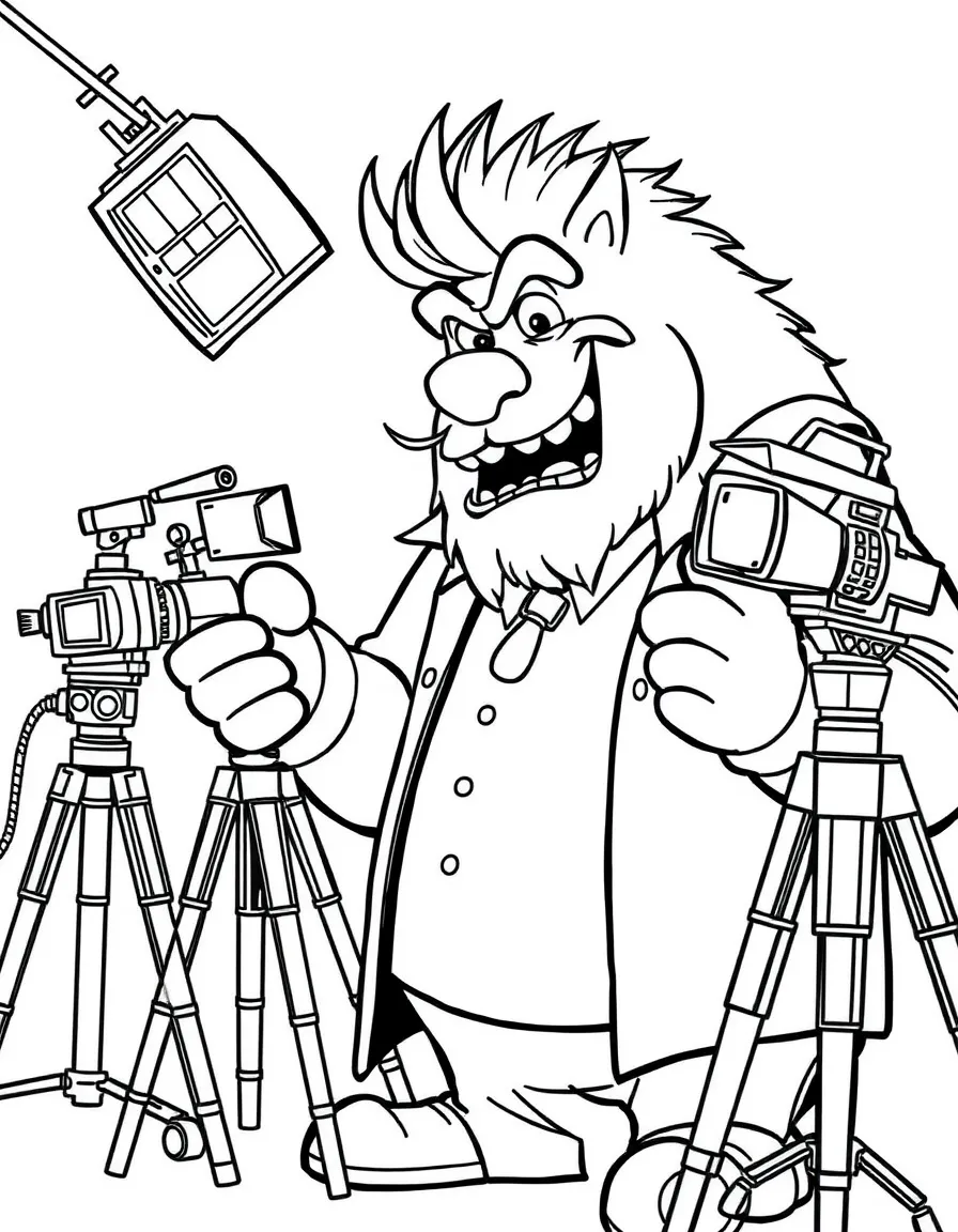 MrBeast acting in a scene on a movie set with cameras – a fun and kid-friendly coloring page.