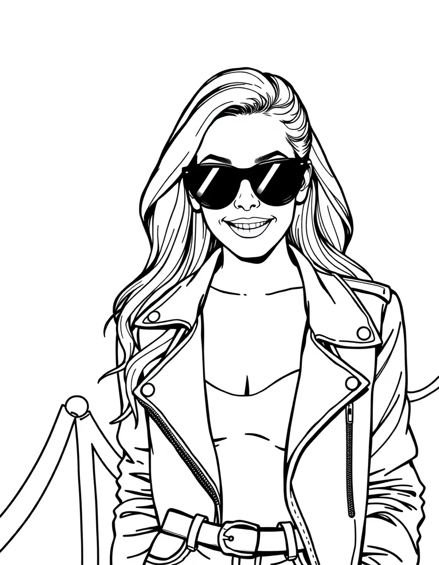 Blake Lively posing with sunglasses and a cool outfit on the red carpet – a fun and kid-friendly coloring page.