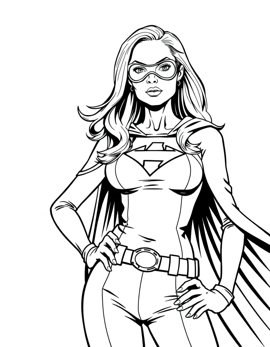 Angelina Jolie dressed as a superhero, ready to save the day – a fun and kid-friendly coloring page.