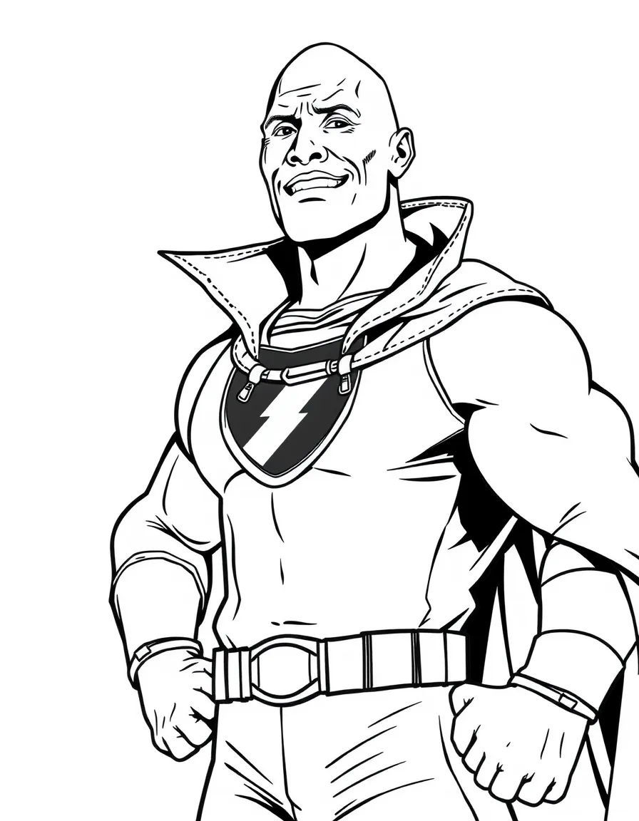 Dwayne Johnson dressed as a superhero, ready to save the day – a fun and kid-friendly coloring page.
