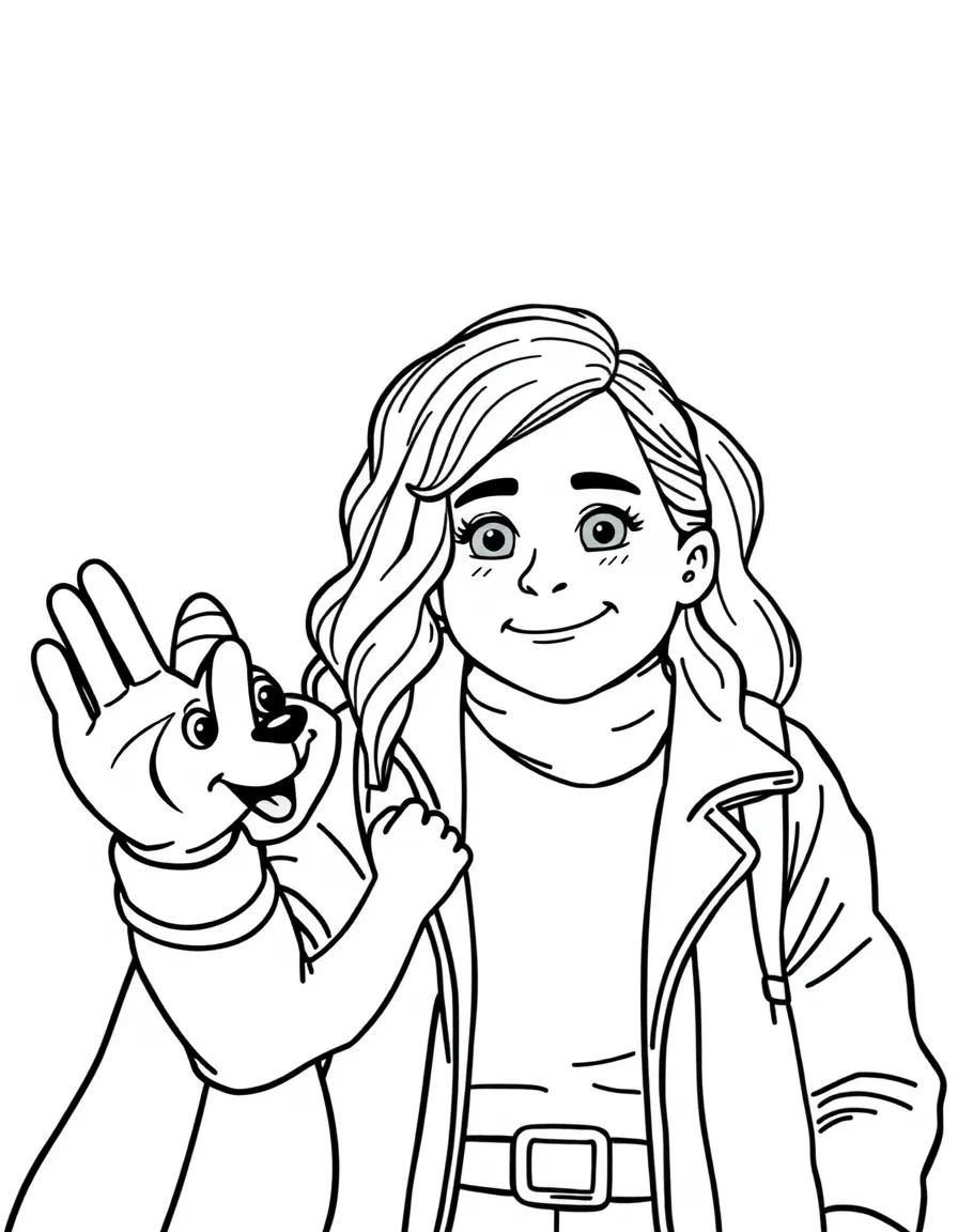 Greta Thunberg giving a high five to a cartoon animal friend – a fun and kid-friendly coloring page.