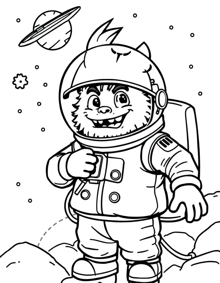 MrBeast exploring space in an astronaut suit – a fun and kid-friendly coloring page.