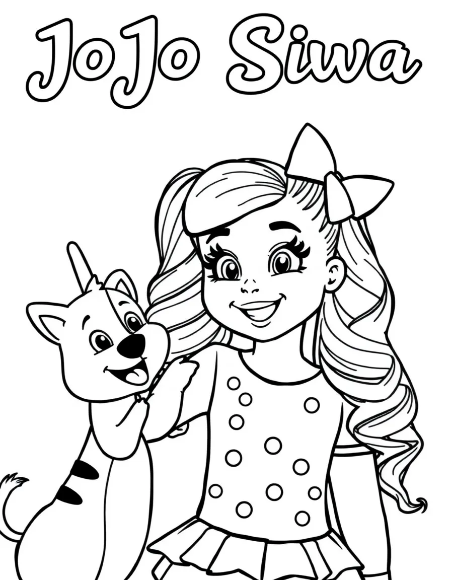 JoJo Siwa giving a high five to a cartoon animal friend – a fun and kid-friendly coloring page.