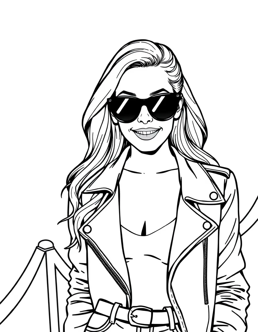 Blake Lively posing with sunglasses and a cool outfit on the red carpet – a fun and kid-friendly coloring page.