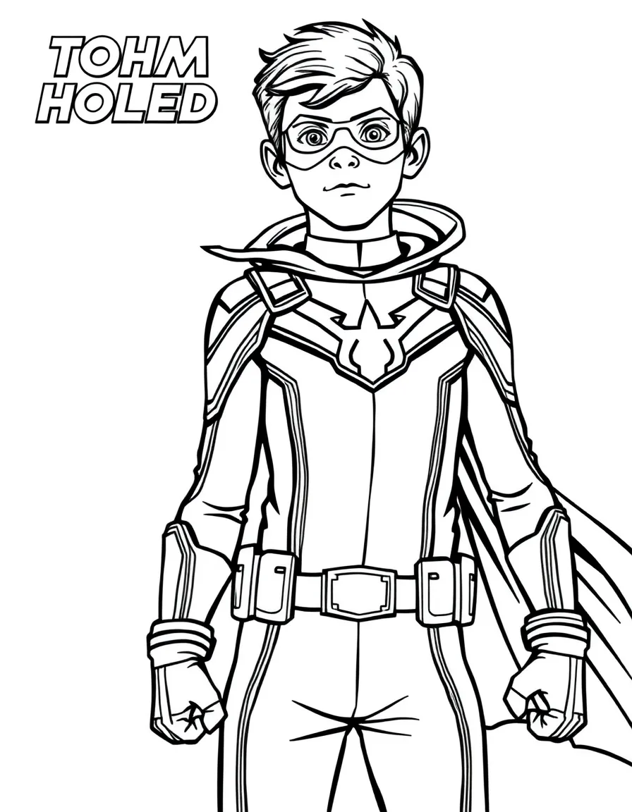 Tom Holland dressed as a superhero, ready to save the day – a fun and kid-friendly coloring page.