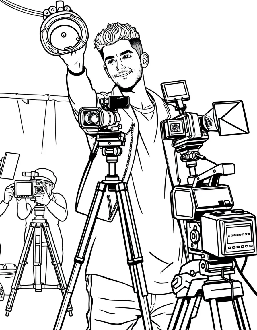 Zayn Malik acting in a scene on a movie set with cameras – a fun and kid-friendly coloring page.
