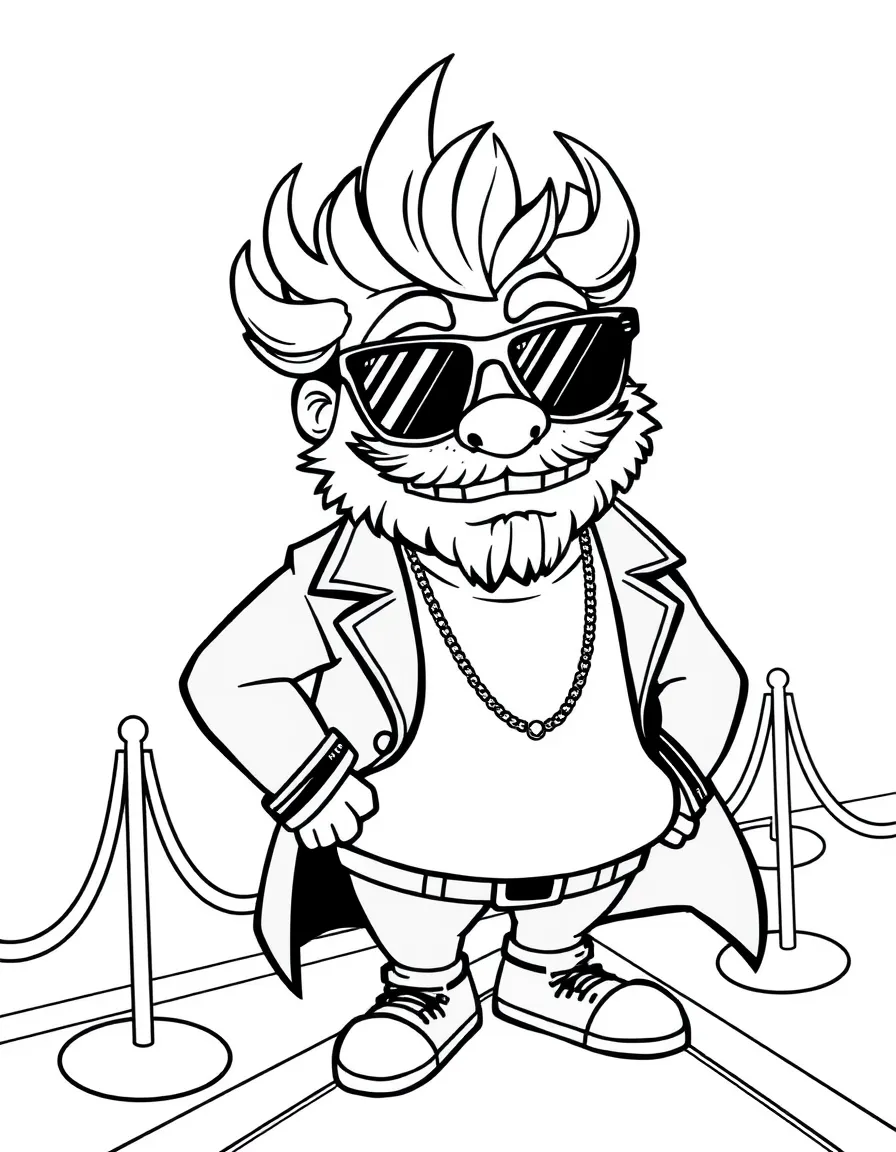MrBeast posing with sunglasses and a cool outfit on the red carpet – a fun and kid-friendly coloring page.