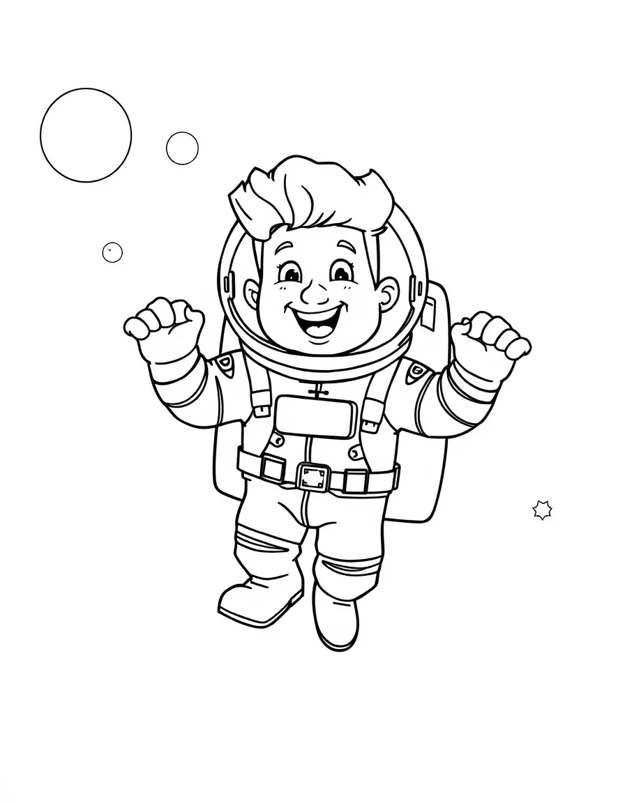 Gordon Ramsay exploring space in an astronaut suit – a fun and kid-friendly coloring page.