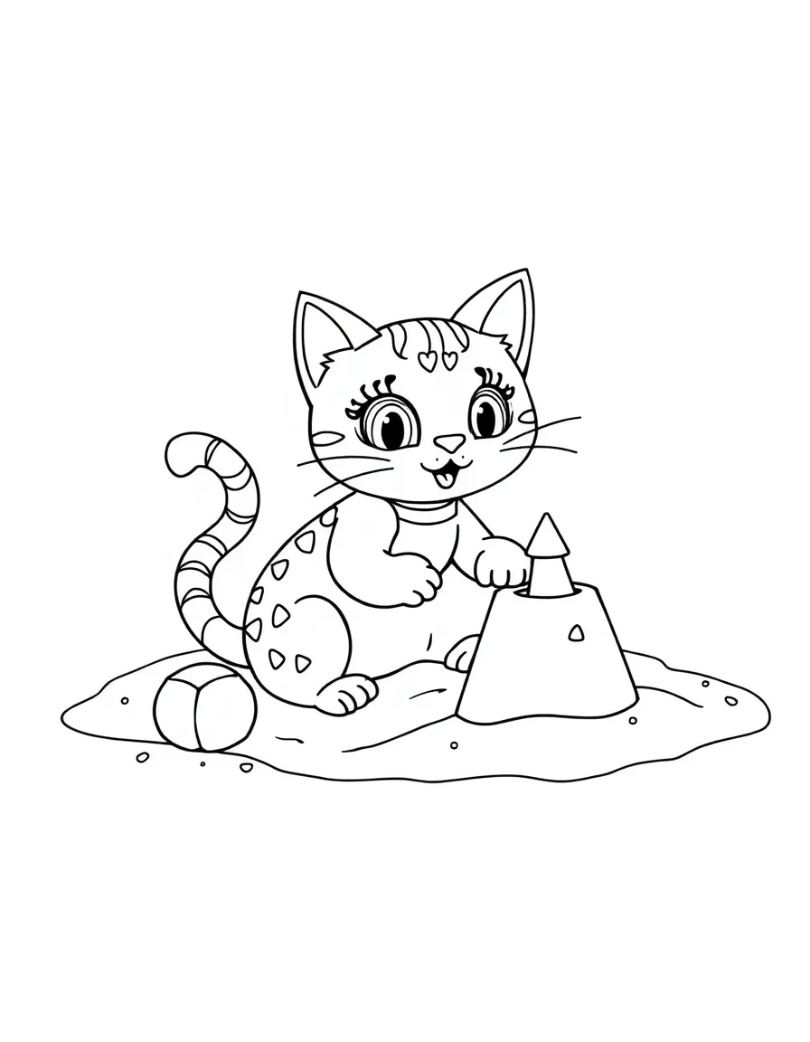 Doja Cat building a sandcastle at the beach – a fun and kid-friendly coloring page.
