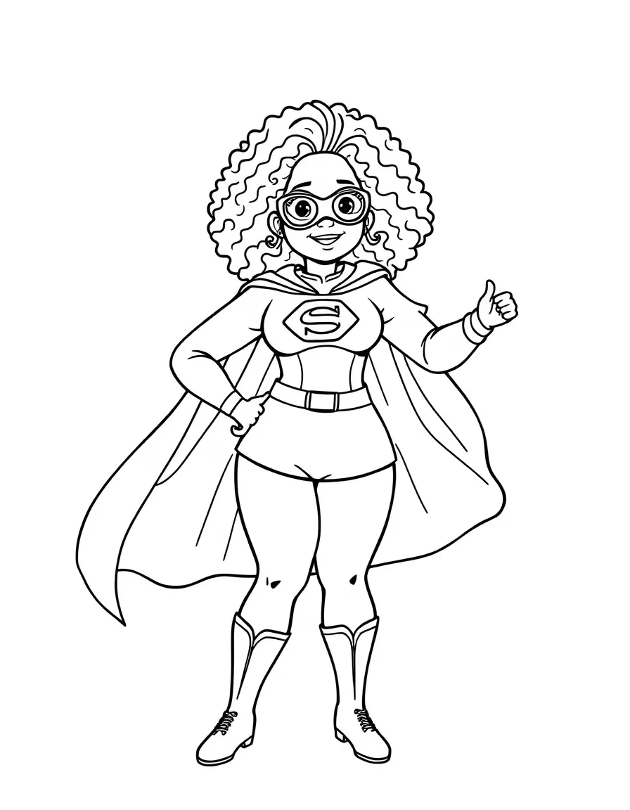 Oprah Winfrey dressed as a superhero, ready to save the day – a fun and kid-friendly coloring page.