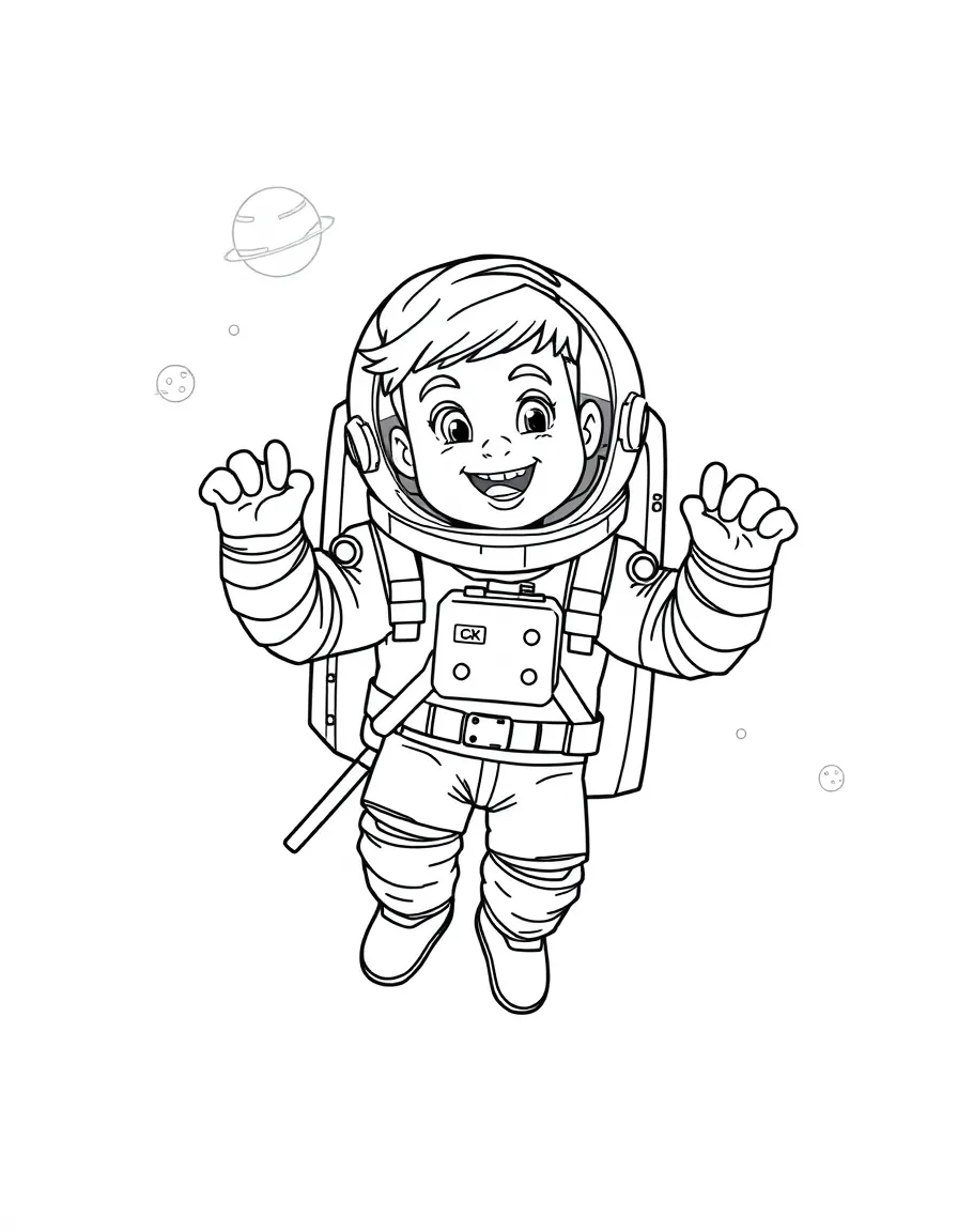 Justin Bieber exploring space in an astronaut suit – a fun and kid-friendly coloring page.