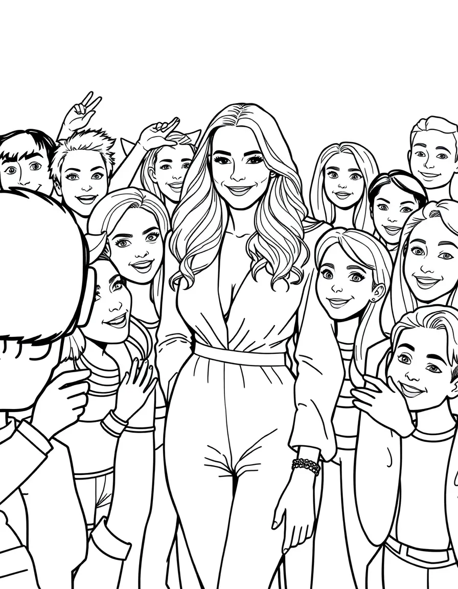 Blake Lively posing with cartoon versions of their fans – a fun and kid-friendly coloring page.