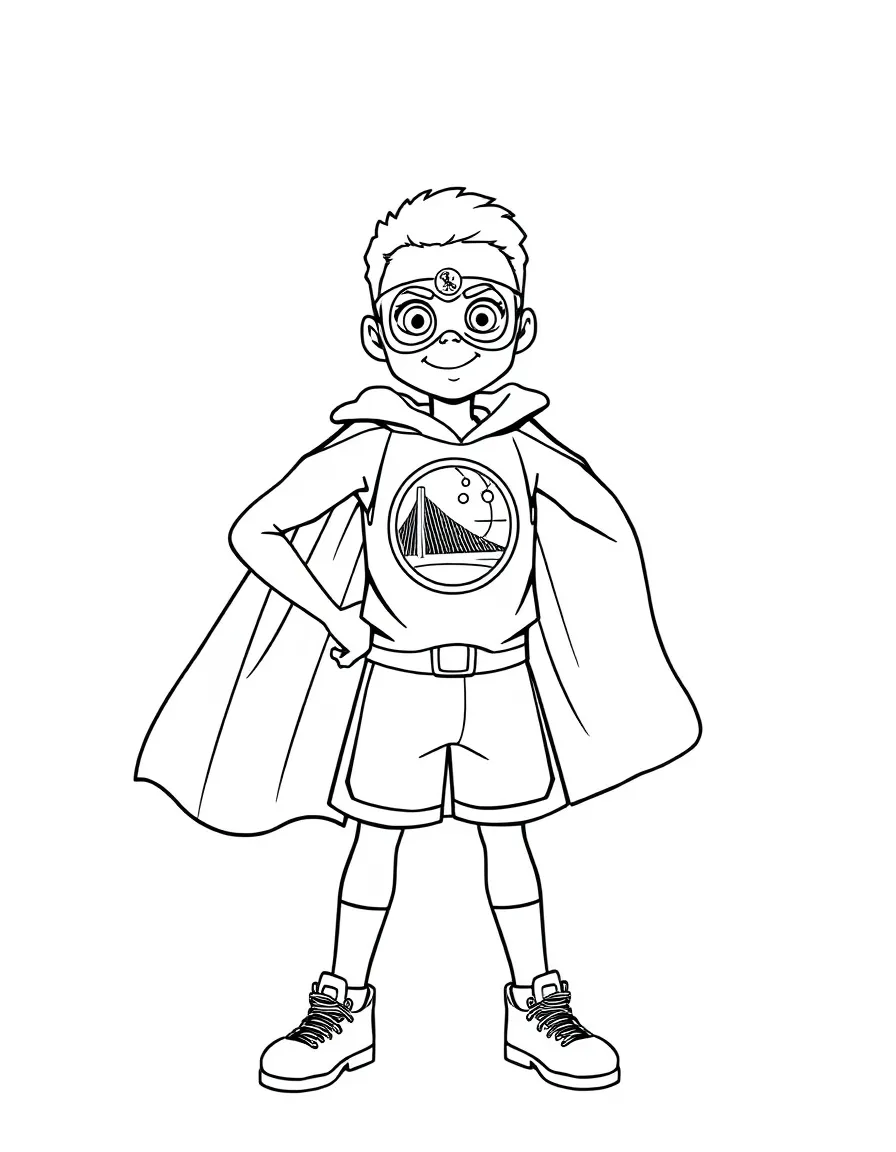 Stephen Curry dressed as a superhero, ready to save the day – a fun and kid-friendly coloring page.