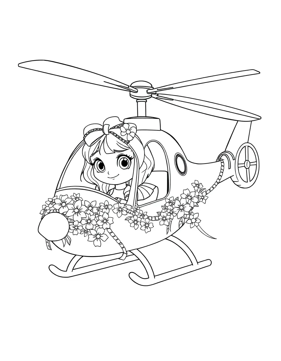 Skye and her helicopter decorated with colorful ribbons and flowers for Adventure Bay's spring festival parade